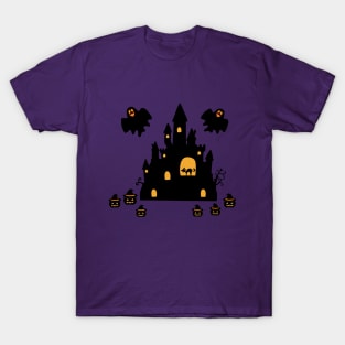 Spooky Halloween Ghost Pumpkin Black Cat Graveyard Church T-Shirt